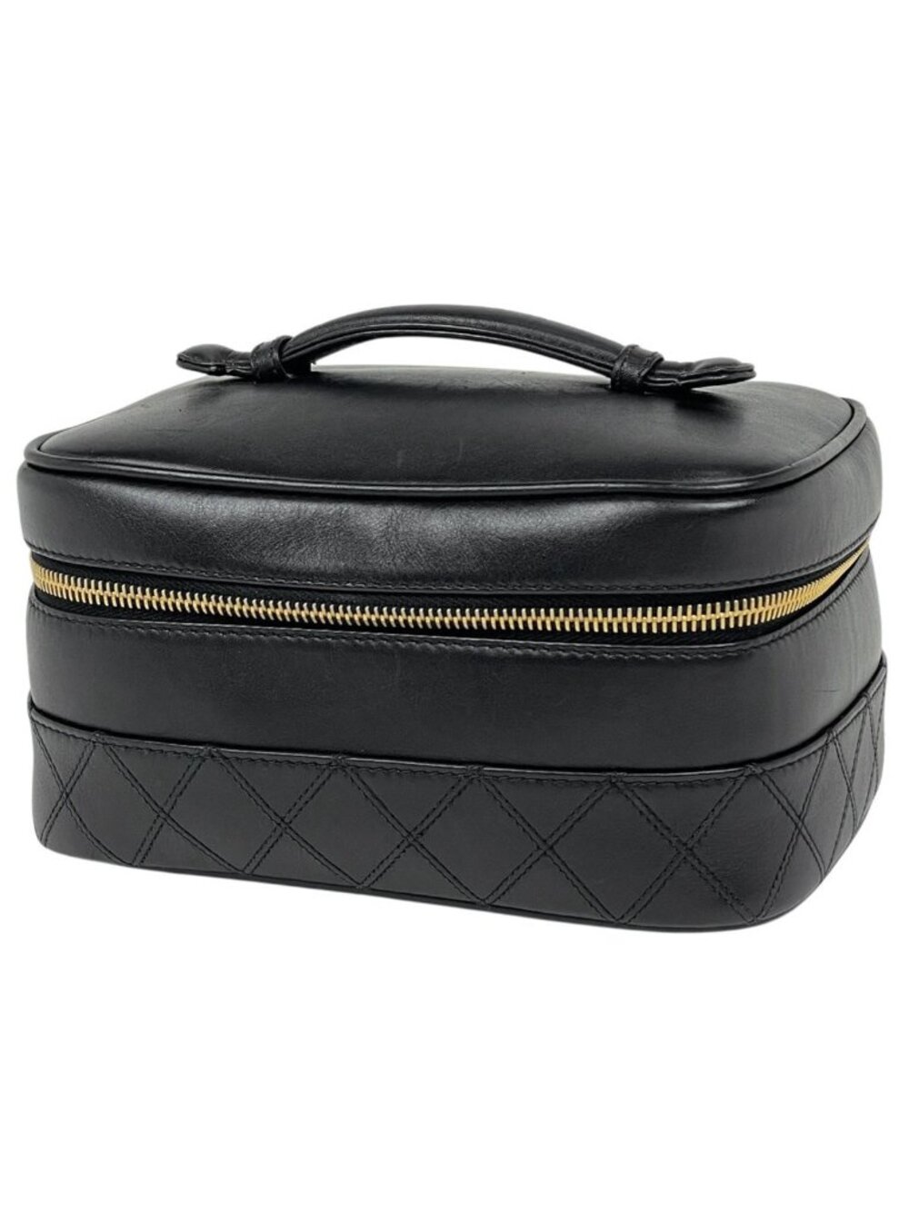 Chanel CC Logo Vanity Bicolor Makeup Pouch Leather Black